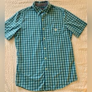 Chaps Shirt Men’s Short Sleeve Plaid Teal Size Medium